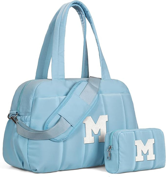 Duffle Bag, Weekender Bags for Girl，Initial Overnight Bag with Wet Pocket，Lightweight Dance Bags Personalized Gymnastics bag with Makeup Pouch-Birthday Gifts for 10 11 12 13 Year Old Girls