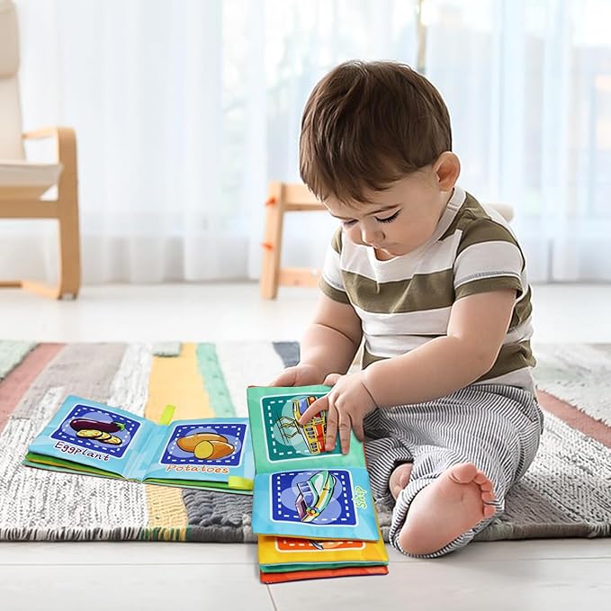 Dr.Rapeti Soft Cloth Books Baby Books Bath Books 6-Pack for Baby Infant Toddler Kids Crinkle Squeaky Washable Chewable Non-Toxic Early Educational Giftable