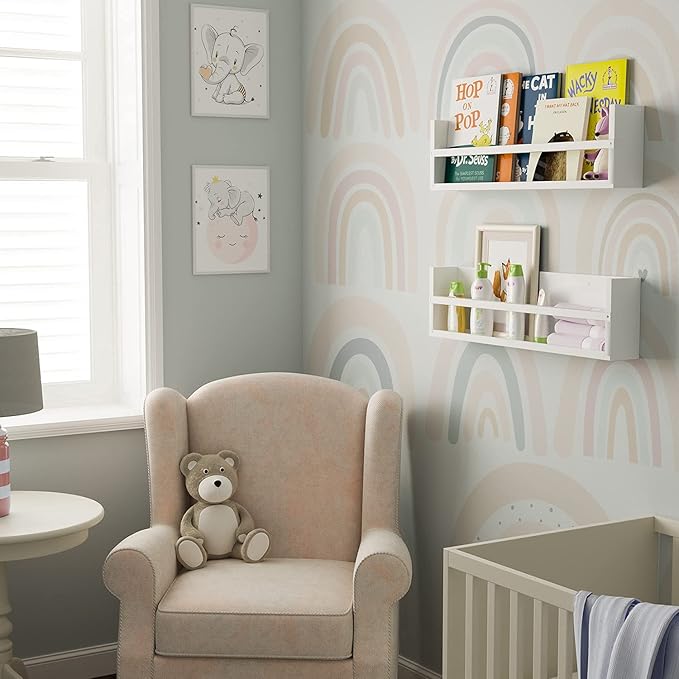 Brightmaison Polynez 30" Floating Shelves for Nursery & Kids, Multiuse Wall Shelf Set of 2 Wood Floating Shelf White