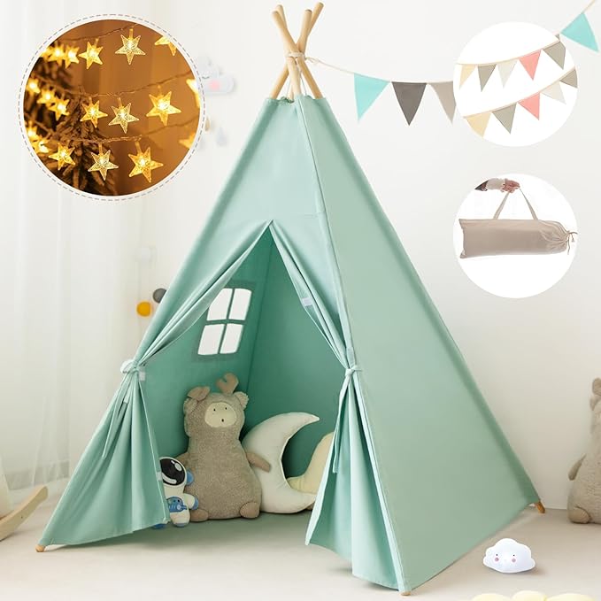 Teepee Tent for Kids-Portable Children Play Tent Indoor Outdoor (Green)