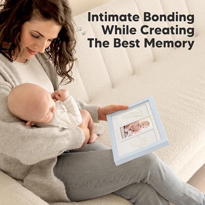 Baby Hand and Footprint Kit - Clay Handprint Keepsake Frame, Newborn Nursery Picture Frame, Personalized New Mom Gifts for Baby Shower & Registry (Mist Blue)