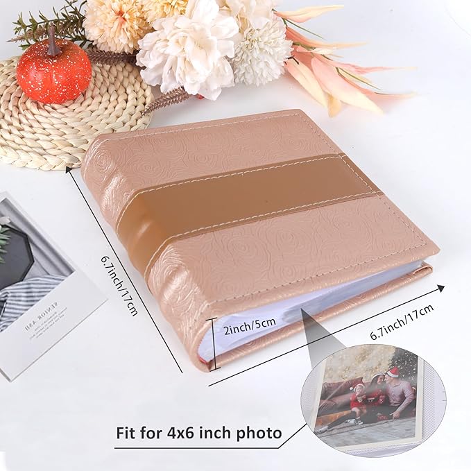 RECUTMS Photo Album 4x6 with Writing Space 100 Photos Photo Book, Leather Cover Picture Album with Memo Areas for Wedding Anniversary Family Baby Couple Valentines Graduation Travel (Light Coffee)
