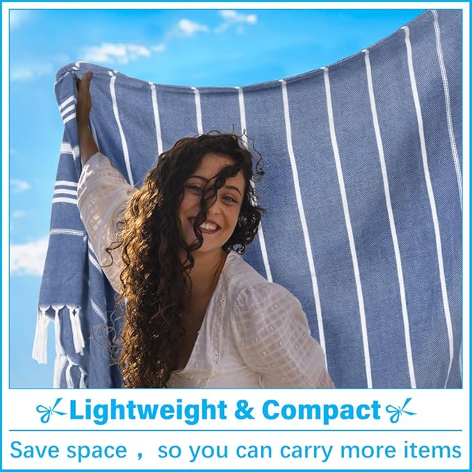 Oversized Turkish Beach Towel Blanket XXL Cotton Sandproof Towels Boho Woven Extra Large Big Sand Free Giant Throw Thick Blankets Huge Quilt XL Picnic Camping Necessities Cloud For Adult Gifts Blue