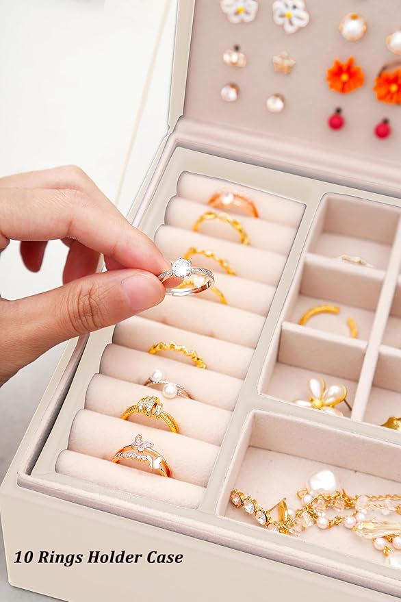 Girls Jewelry Box Earring Holder Organizer for Girls Jewelry Organizer Box Stud Earrings Organizer for Girls Womens Beige Jewelry Box for Earrings and Necklaces Rings Stud Earring Box for Teen