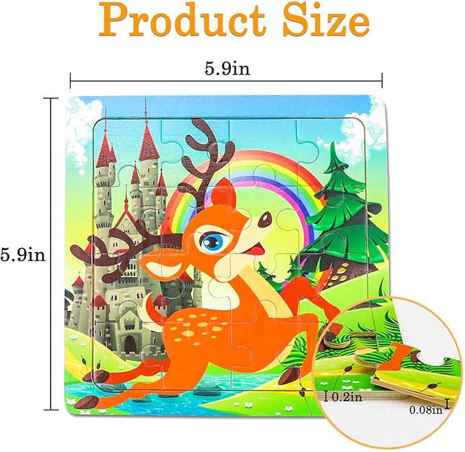 Puzzles for Kids Ages 3-5, 16 Piece Colorful Wooden Puzzles for Toddler Children Learning Educational Toys for Boys and Girls (9 Puzzles)