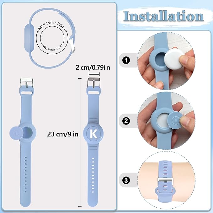 Waterproof Bracelet for AirTag Kids, Personalized Initial Letter Hidden Holder Compatible with Air Tag, Silicone Case for Airtag Adjustable Anti-Lost GPS Tracker for Toddler Child Elder, K
