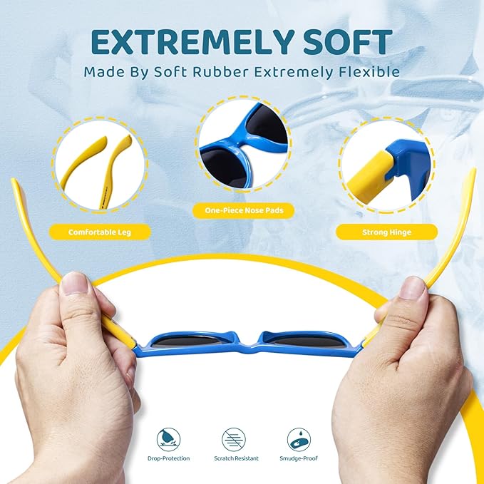 RIVBOS Kids Sunglasses Polarized UV Protection Flexible Rubber Glasses Shades with Strap for Boys Girls RBK004