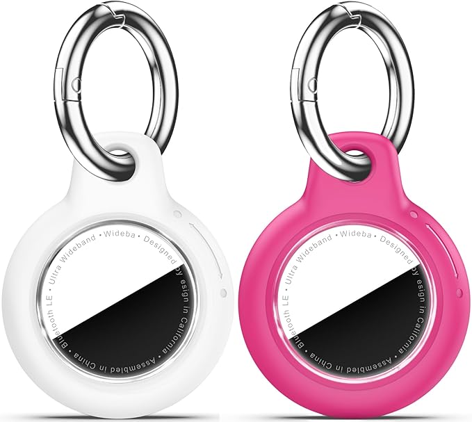 Upgrade Waterproof 2 Pack Airtags Holder with Apple Airtags Keychain, Hard PC Air Tag Case, Anti-Scratch & Shock Air tag Holder, Men's Women's Keyrings & Keychains-White+Rose Red