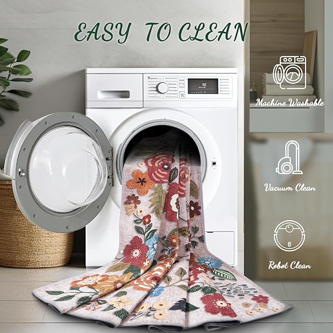 9x12 Area Rug for Living Room: Vintage Floral Washable Rug Soft Boho Non Slip Carpet Large Indoor Floor Non Shedding Low Pile Thin Carpets for Bedroom Dining Room Farmhouse Nursery Home Office Beige