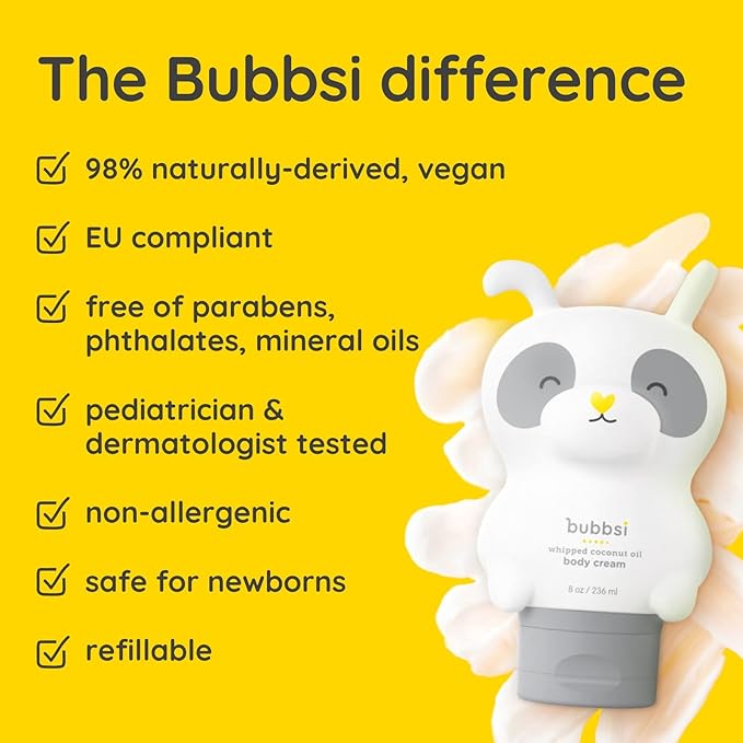Bubbsi Whipped Coconut Oil Baby Lotion for Eczema, Dry Skin, Baby Acne, KP | Organic Coconut Oil, Shea Butter, Vitamin E | Light, Natural Scent | EU Compliant, Vegan (Refill Pouch, 32oz)