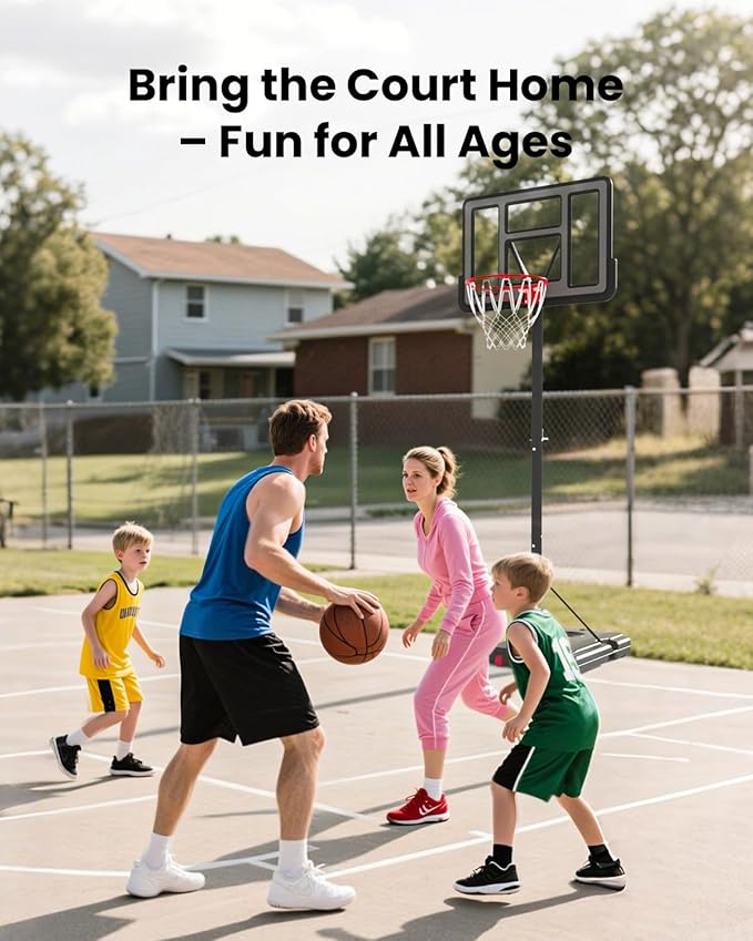 IGL Portable Basketball Hoop, 5.6-10FT Adjustable Basketball Goal System, 44 Inch Outdoor Basketball Hoop & Goals for Kids, Youth, and Adults in The Backyard, Driveway with PC Backboard
