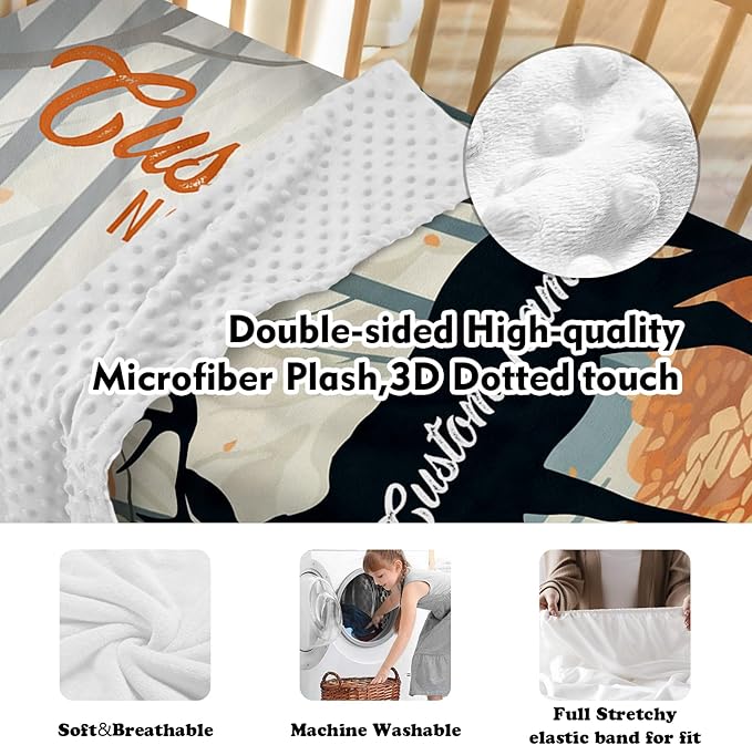 Personalized Nursery Crib Bedding Set: Orange Forest Custom Name 5 Piece Baby Crib Sets with Sika Deer Theme - Toddler Double Layer Blanket Set, Comfortable Crib Bed Sheets for Baby Grils