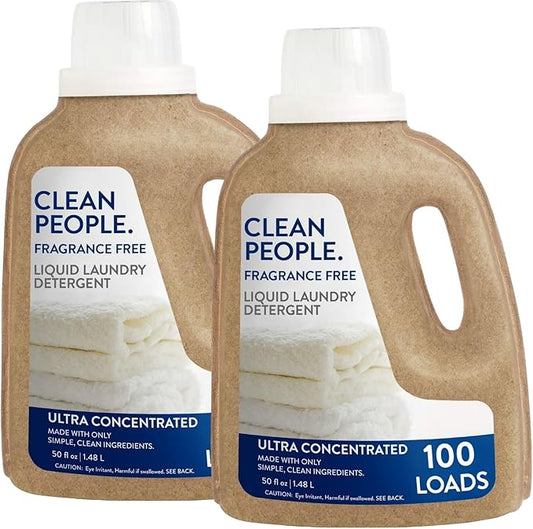 The Clean People Liquid Laundry Detergent - Recyclable Packaging, Stain Fighting - Ultra Concentrated, Laundry Soap - Fragrance Free, 50 fl oz (2 Pack)
