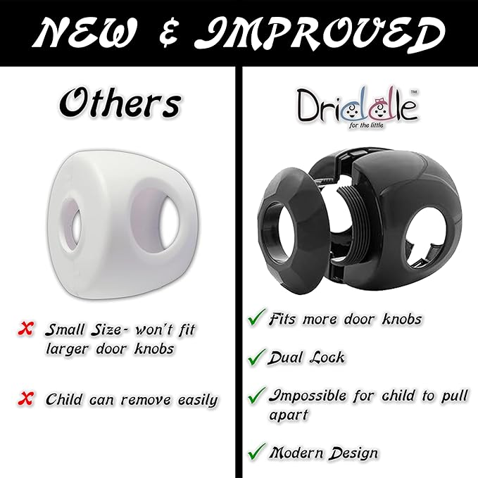Black - Door knob Baby Safety Cover - 5 Pack - Deter Little Kids from Opening Doors with A Child Proof Door Handle Lock - Driddle