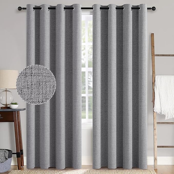MIULEE Linen Texture Curtains for Bedroom Solid 100% Blackout Thermal Insulated Grey Curtains Grommet Room Darkening Drapes Luxury Decor for Living Room Nursery 52x72 Inch (2 Panels)