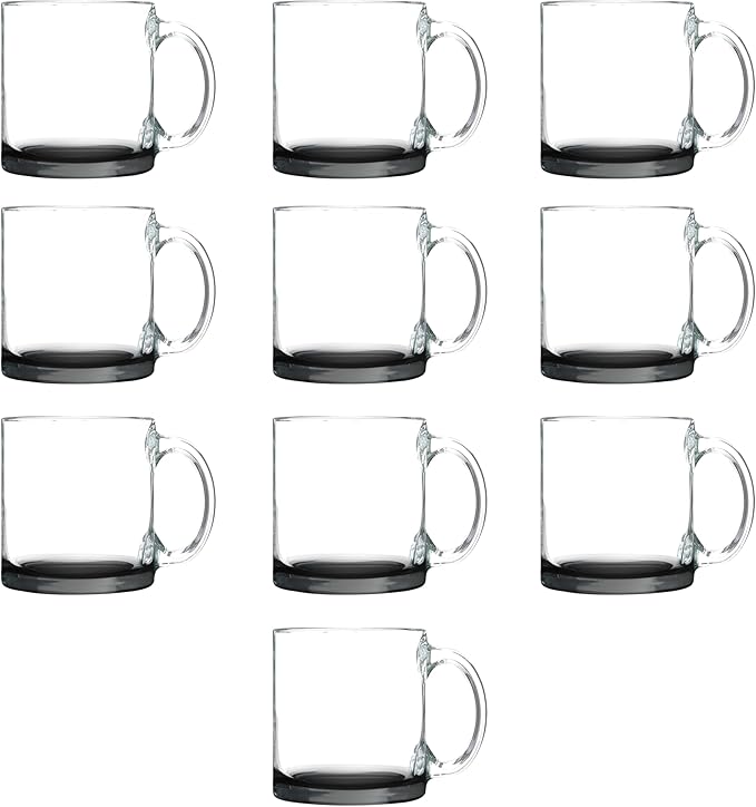 Libbey Clear Glass Coffee Mugs 13 oz. Set of 10, Bulk Pack - Perfect for Coffee, Tea, Espresso, Hot Cocoa, Other Beverages - Black Bottom