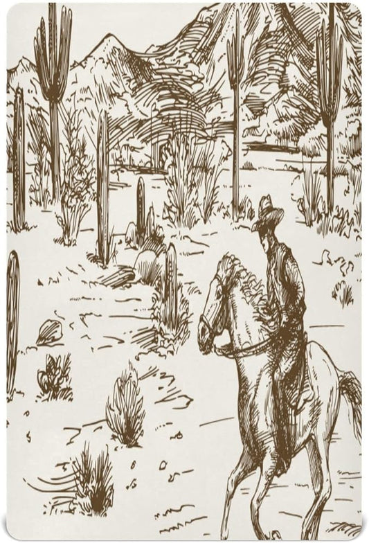 Western Desert Cowboy Crib Sheets for Boys and Girls, Fitted Baby Crib Sheets Soft and Breathable Mini Crib Sheets 52 X 28 X 9 Inches