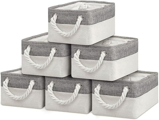 Storage Bins - Storage Baskets for Shelves Storage Cubes with Handles Small Baskets for Organizing (Gray and White 11.8 x 7.9 x 5.2 inch)