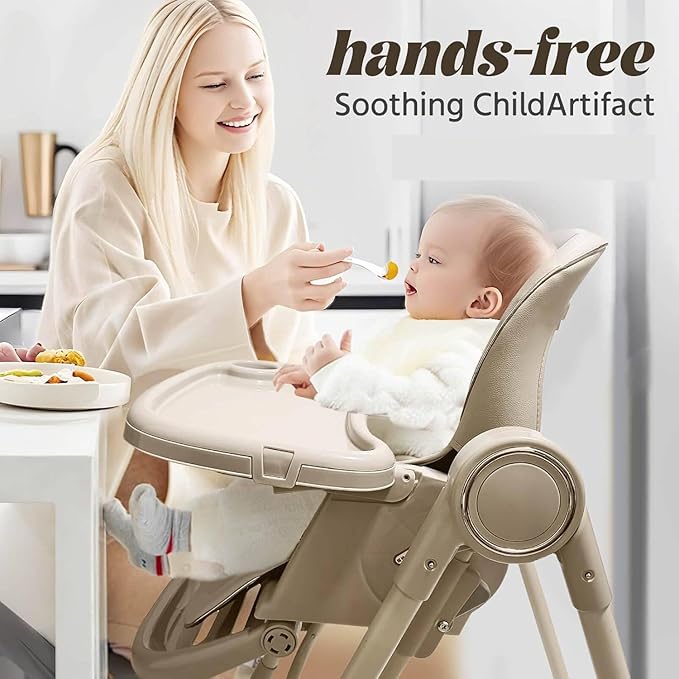 Multi Functional All in 1 Baby High Chair Swings for Infants Foldable Rocking 8 Level Height Adjustment Eco Friendly Washable PU Cushion Ultimate Baby Feeding Chair (Brown)