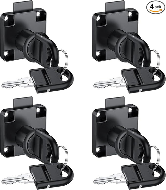 Tanice 4 Pack Furniture Lock Zinc Alloy Cam Security Lock Keyed Alike Cylinder Cupboard Drawer Lock with 8 Keys for Door Cabinet Mailbox Drawer Cupboard Household Office, Black