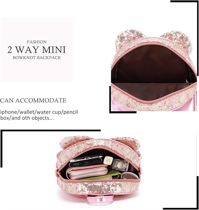 KL928 Girls Bowknot Polka Dot Cute Mini Backpack Small Daypacks Convertible Shoulder Bag Purse for Women