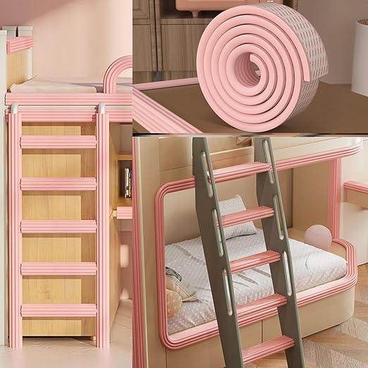 Bunk Bed Ladder Pads,Self-Adhesive Bunk Bed Ladder Cover Foam Padding,Traction Treads for Stair Steps,Soft Extra-Wide Edge Protector,Furniture 6.5 Ft Pink
