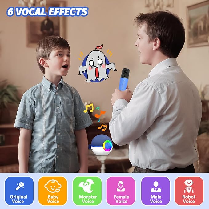 Mgaolo Mini Karaoke Machine for Kids Adults,Portable Bluetooth Speaker with 2 Wireless Microphones,Gift Toys with MP3 Player for Boys Girls 3-12 Year Old Birthday Family Home Party Present (Blue)