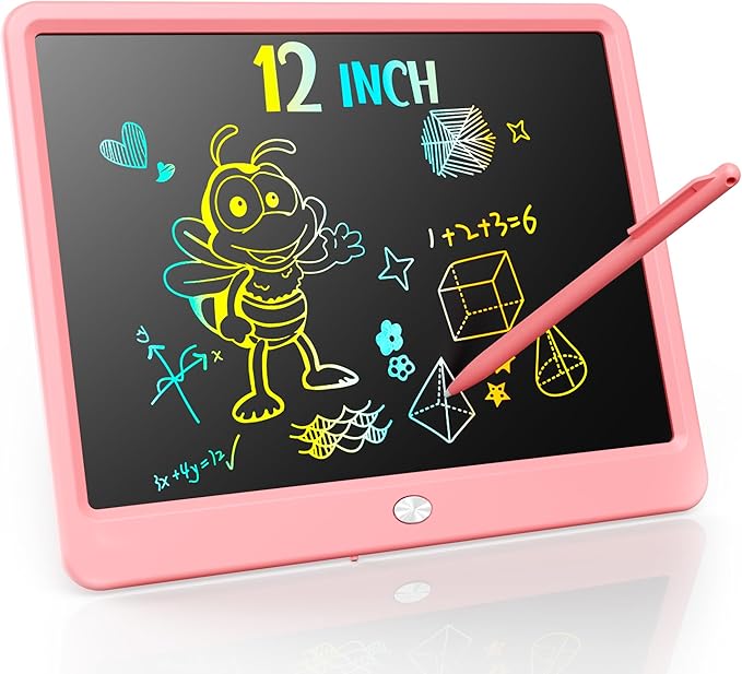 KOKODI LCD Writing Tablet, 12 Inch Colorful Toddler Doodle Board Drawing Tablet, Erasable Reusable Electronic Drawing Pads, Educational and Learning Toy for 3-6 Years Old Boy and Girls(Pink)