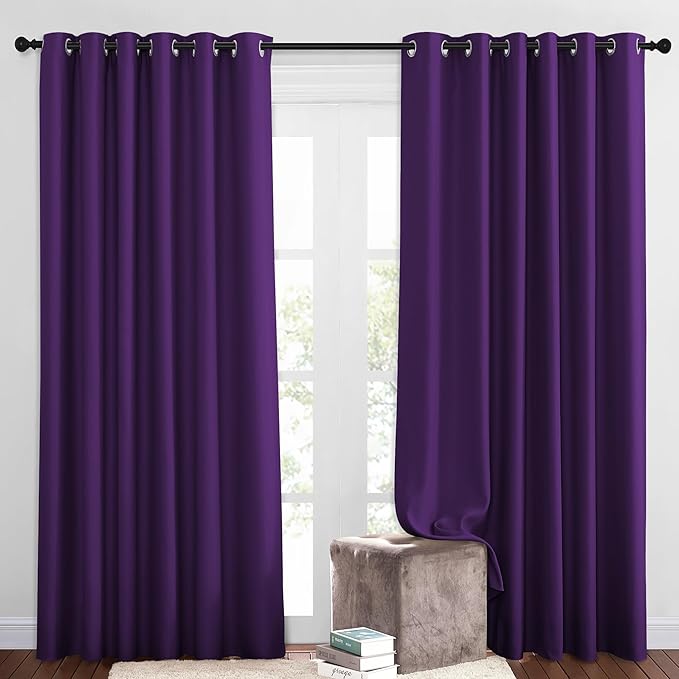 NICETOWN Blackout Living Room Curtains Extra Wide, Triple Weave Grommet Top Thermal Insulated Window Treatment Light Blocking Panels for Patio/Porch (Royal Purple, W80 x L84, Set of 2)