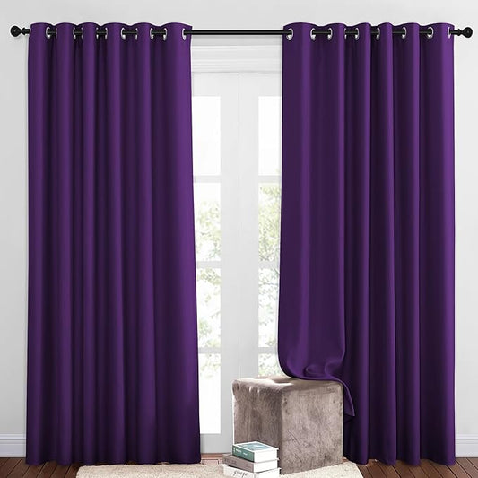 NICETOWN Blackout Living Room Curtains Extra Wide, Triple Weave Grommet Top Thermal Insulated Window Treatment Light Blocking Panels for Patio/Porch (Royal Purple, W80 x L84, Set of 2)