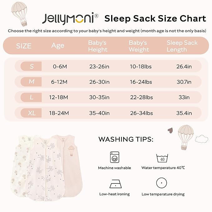 JELLYMONI Baby Sleep Sack 0-6 Months, 100% Cotton 3 Pack 0.5 TOG Baby Wearable Blanket Infant Sleep Sack with 2-Way Zipper Newborn Sleep Sacks