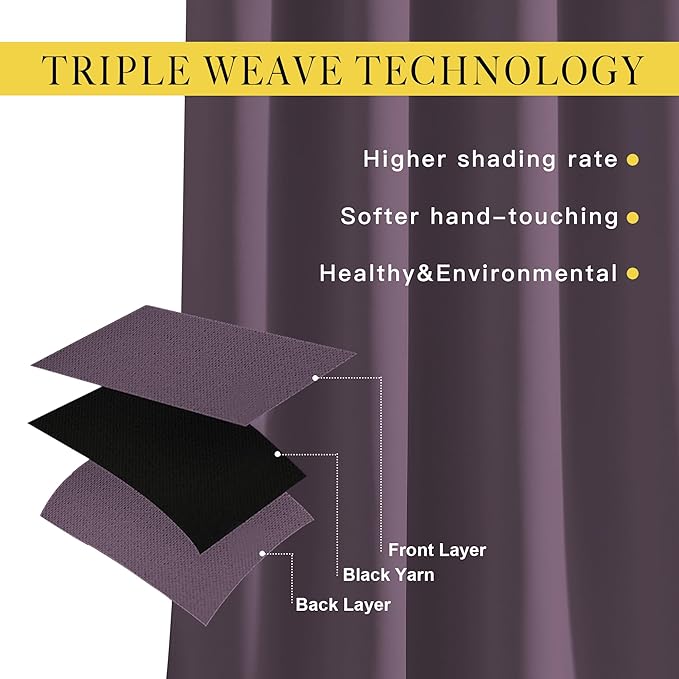 NICETOWN Plum Curtains and Drapes for Living Room - Extra Long Room Darkening Thermal Insulated Solid Window Blackout Draperies (Plum, 1 Pair, 52 x 95-Inch)