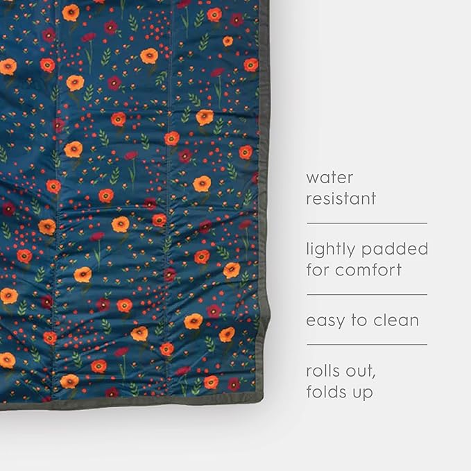 Little Unicorn 5'x10' XL Outdoor Family Picnic & Beach Blanket | Durable & Water-Resistant Fabric | Compact Fold & Easily Wipes Clean | Zipper Pocket (Midnight Poppy)