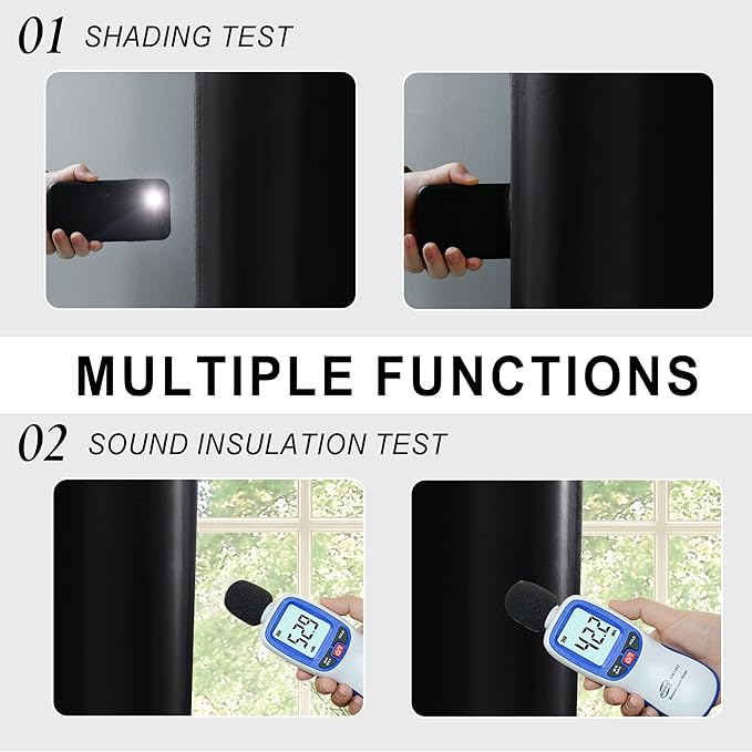 XWZO 100% Blackout Curtains - Extra Long Rod Pocket Thermal Insulated Black Liner Curtains, Noise Reducing and Heat Blocking Drapes for Bedroom with Tiebacks, Black, W52 x L108, Set of 2