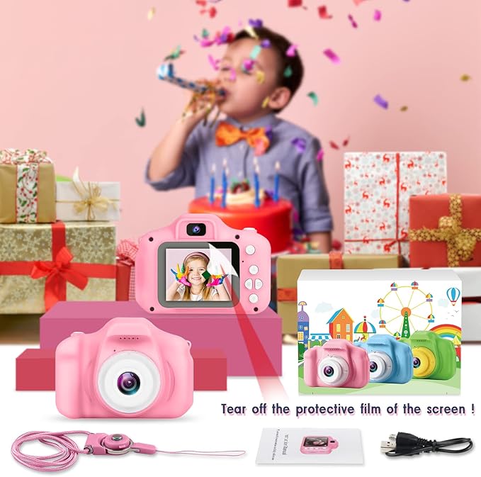 GKTZ Toys for Girls Age 3-8, Kids Camera Digital Video Toddler Camera Children Camcorder Birthday Gifts for 3 4 5 6 7 8 Year Old Girls with 32GB SD Card