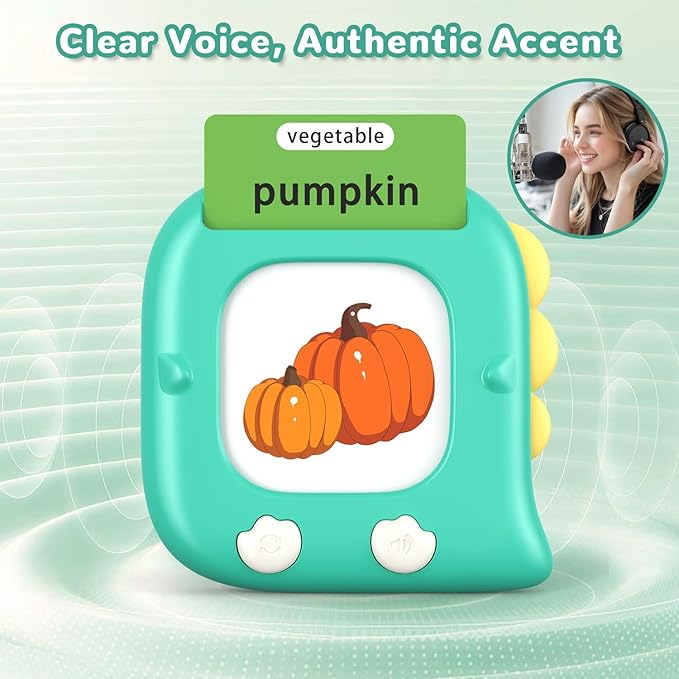 Kidzdo Dinosaur 254 Words Talking Flashcards, Birthday Gifts for 2 3 4 5 6 Years Old Boys and Girls, Educational ABCs LearningToy, Pocket Speech Language Therapy Toys for Autism Kids Ages 1-6, Green