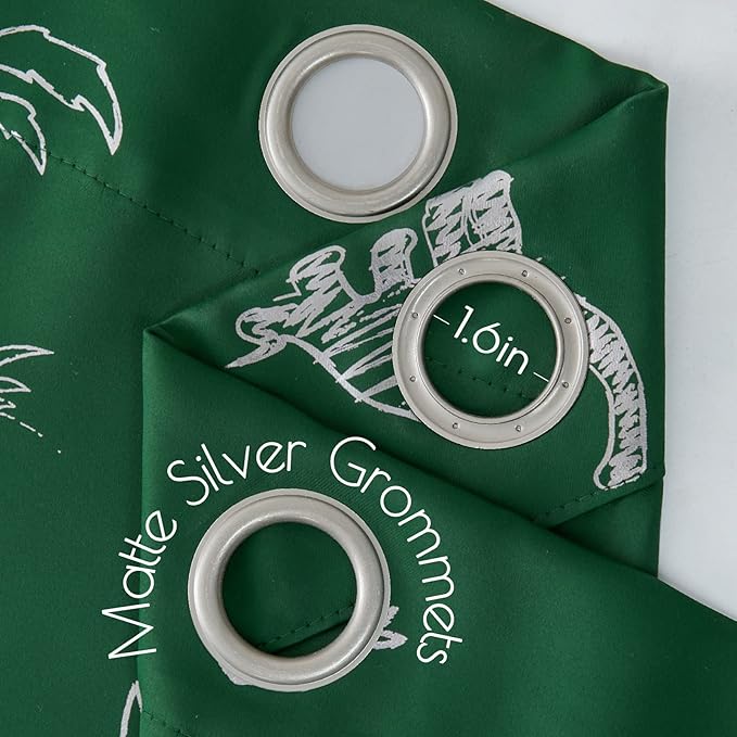 Vangao Kids Curtains Green Blackout Dinosaur Curtains for Boys Kids Nursery Girls Room Silver Dino Foil Print Thermal Insulated Drapes Grommet Top Window Treatments 63 Inches Length 2 Panels