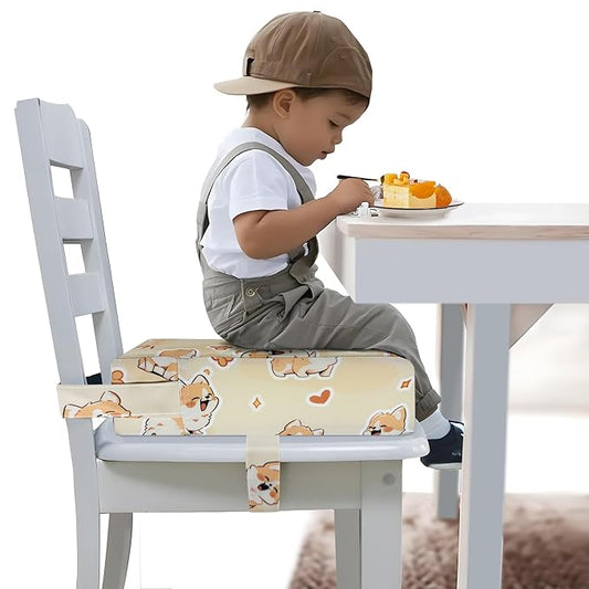Toddler Booster Seat for Dining Table, Portable Booster Seat for Kitchen Chair, 4 Inch High-Density Foam Cushion with Adjustable Safety Straps and Non-Slip Bottom, Perfect for Kids Travel and Daily