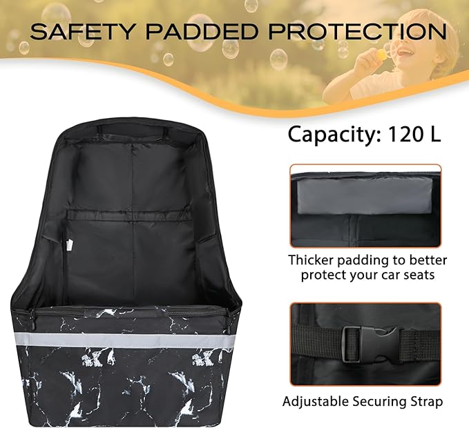 Car Seat Travel Bag for Airplane,Infant Seat Travel Bag with Shoulder Strap,Padded Car Seats Backpack with Reflective Stripes,Large Carseat Carrier Bag Travel Car Seat Cover, Black marble