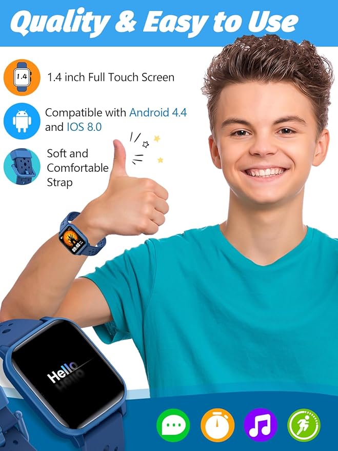 Kids Smart Watch, Smart Watch for Kids 4-16 Years Old with Sleep Mode, 19 Sports Mode, Pedometer, Birthday Gift for Boys Girls, Blue