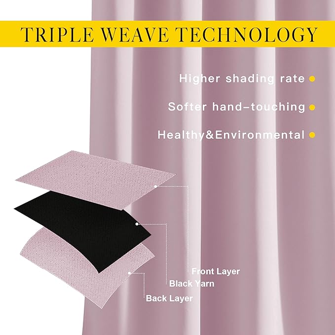 NICETOWN Room Darkening 102 inch Curtains for Living Room, Grommet Thermal Curtains Room Darkening Window Treatments Sound Reducing for Bedroom, Baby Pink, 2 Panels, W52 x L102