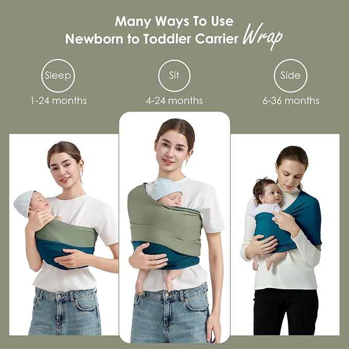 Baby Wrap Carrier, Lightweight Baby Wearing Wraps for Newborn and Infant, Soft Swaddle Holder Carrier, Cozy Baby Sling 7-35 lbs Blue+Green