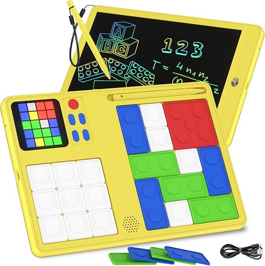 Slider Puzzle Games & LCD Writing Tablet for Kids 2 in 1,Drawing Pad with 500+Challenges Travel Games for Kids Age 4-8,Brain Teaser Puzzle Games Kids Drawing Tablet Toys for Boys Girls