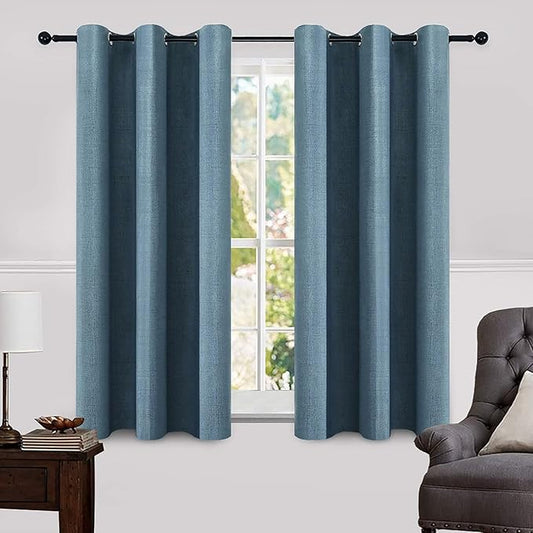 MIULEE Linen Blackout Curtains and Drapes 100% Room Darken Thermal Insulated Grommet Window Panels with Coating 2 PCs W 42 x L 63 inches Dusty Blue
