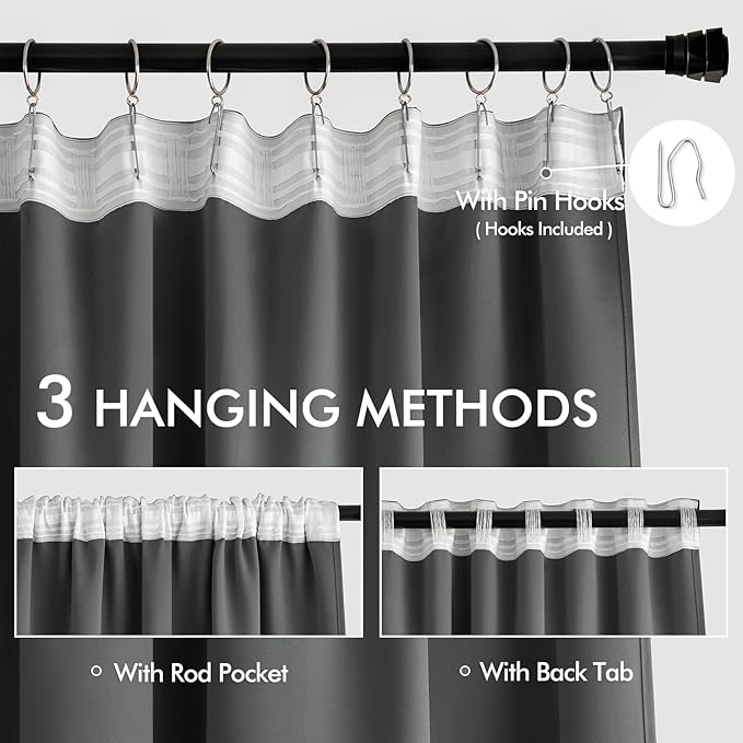 MIULEE Back Tab Grey Blackout Curtains 120 Inch Long 2 Panels Set for Living Room Bedroom Privacy, Rod Pocket/Pinch Pleated Extra Long Thermal Insulated Room Darkening Light Blocking Curtains/Drapes