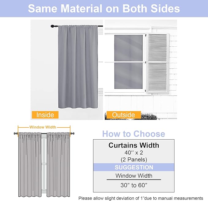 Simplebrand Ava Silver Grey Blackout Curtains for Bedroom 96 Inches Long 2 Panels, Solid Thermal Insulated, Energy Saving Living Room Window Treatment Curtains Blackout Drapes, W40 x L96 Inch, Silver