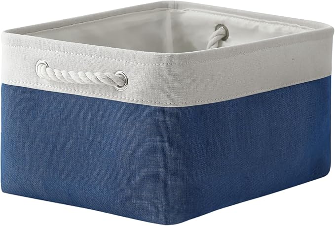 TheWarmHome Storage Bins for Shelves - 1 Pack 15.7x11.8x8.3 inch Fabric Storage Cubes, Storage Basket for Organizing Gift Laundry Cloth Toy Room (White & Jean Blue)