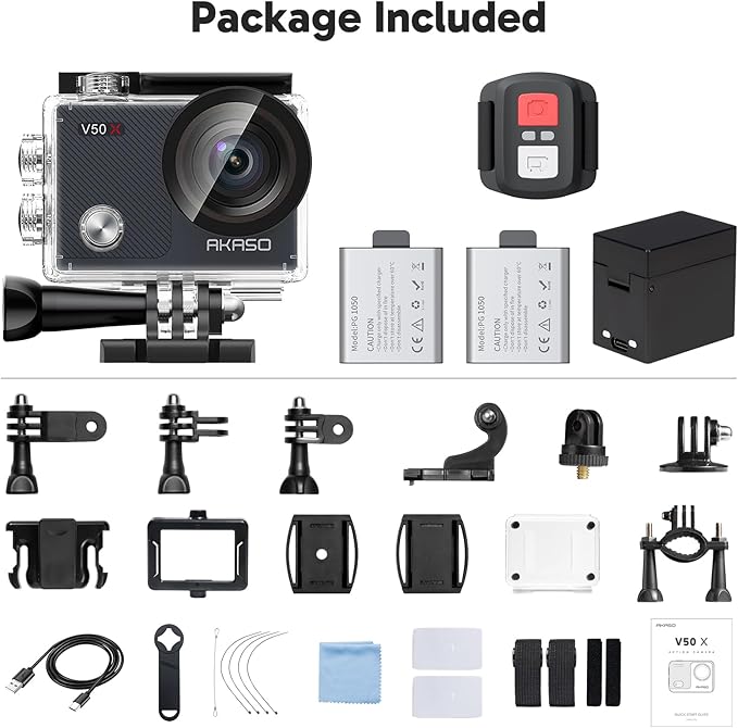 AKASO V50X Native 4K30fps WiFi Action Camera with EIS Touch Screen 4X Zoom 131 feet Waterproof Camera Support External Mic Remote Control with Helmet Accessories (Without 64GB MicroSD Card)