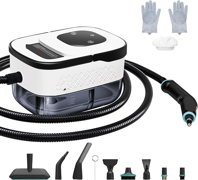 Handheld Pressurized Steam Cleaner. 4Bar for Home, Kitchen, Bathroom, 15s Heat-Up, 6 Adjustable Levels, Large 42.27oz Tank, Portable Steamer for Tile, Grout, Floor, Shower, Walls with 12 Accessories