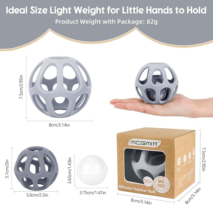 MCGMITT Baby Rattle Teething Toy, Easy Grasp Silicone Infant Ball, BPA Free Non-Toxic Soft Baby Sensory Ball Bath Toy, Motor Skills Toy, Montessori Early Educational Toy, Gift for Age Newborn and Up